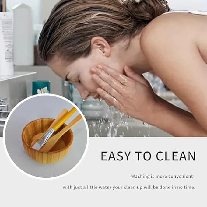 STRBOXONG FACE MASK MIXING BOWL SET BAMBOO,4 PACK DIY FACIAL TOOLS FOR SKIN CARE,BENTONITE CLAY MIXING BOWL WITH FACIAL MASK BOWL,SPATULA,SPOON,BRUSH APPLICATOR,FACIAL ESTHETICIAN SUPPLIES(10.14OZ) - Image 2